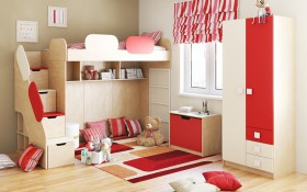 Детская комната Бэрри (Бежевый/Красный/корпус Клен) в Орле - oryol.katalogmebeli.com | фото