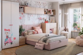 Комплект детской мебели Алина К2 Дуб мария/белый/нежно-розовый велюр в Орле - oryol.katalogmebeli.com | фото