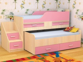 Кровать детская Лесики двухместная 1.8  Дуб молочный/Розовый в Орле - oryol.katalogmebeli.com | фото