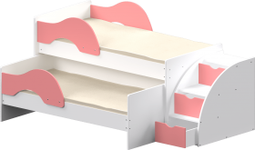 Кровать детская Матрешка выкатная с лестницей  Белый/Розовый в Орле - oryol.katalogmebeli.com | фото