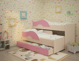 Кровать детская Радуга 1600 Млечный дуб/Розовый в Орле - oryol.katalogmebeli.com | фото