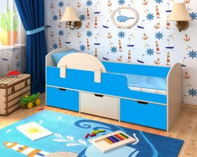 Кровать Малыш-мини с бортиком Дуб молочный/Голубой в Орле - oryol.katalogmebeli.com | фото