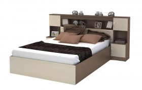 Кровать с прикроватным блоком КР 552 Спальня Basya (шимо темный/шимо светлый) в Орле - oryol.katalogmebeli.com | фото