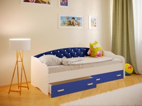 Кровать Софа-7 с мягкой спинкой со стразами (800х1900) Белый/Синий в Орле - oryol.katalogmebeli.com | фото