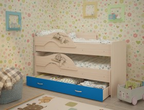 Кровать выкатная Радуга-Сафари детская 1600 Млечный дуб/Голубой в Орле - oryol.katalogmebeli.com | фото