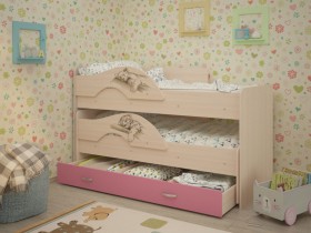 Кровать выкатная Радуга-Сафари детская 1600 Млечный дуб/Розовый в Орле - oryol.katalogmebeli.com | фото