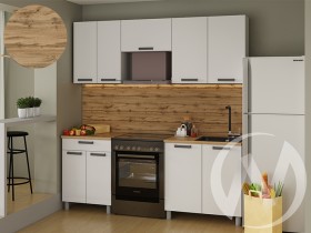 Кухня Кьяра 2.0 м с окапом (белый/карбон фарфор/26мм/дуб вотан) в Орле - oryol.katalogmebeli.com | фото