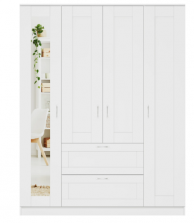 Шкаф четырехдверный Сириус с 1 зеркалом и 2 ящиками белый в Орле - oryol.katalogmebeli.com | фото